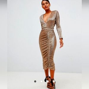 LAVISH ALICE gold sequin midi dress